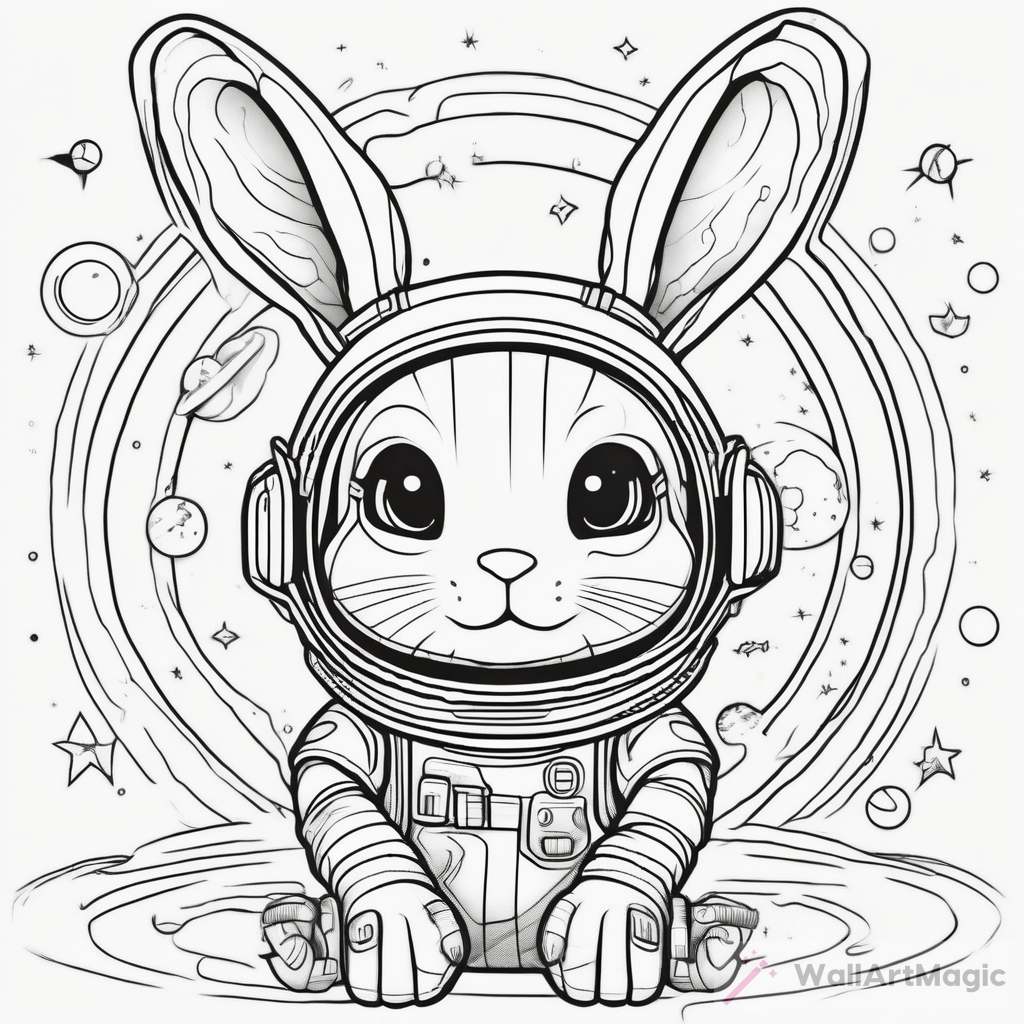 Space Bunny Coloring Printable - Super Cute Spacecore Illustration