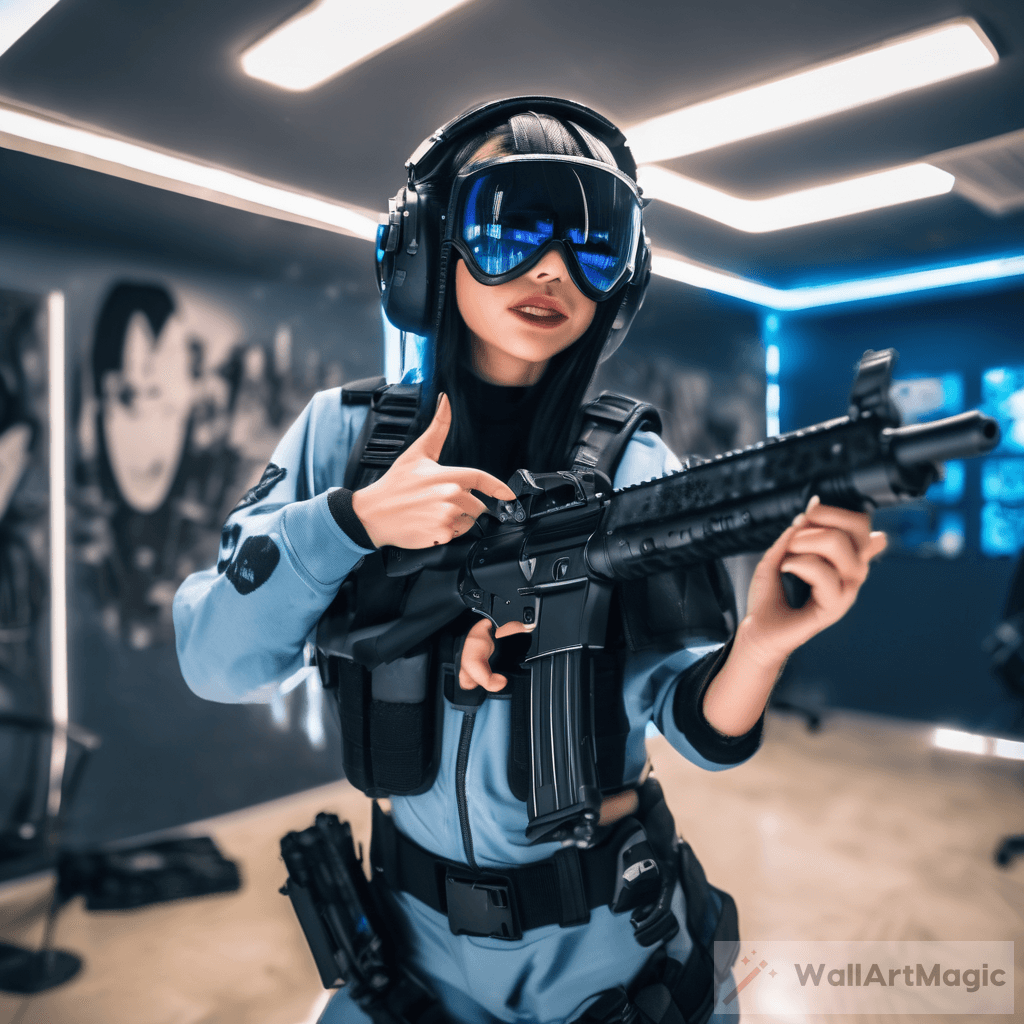 Cute Black Haired Girl: A Playful Swat Outfit Pose | WallArtMagic