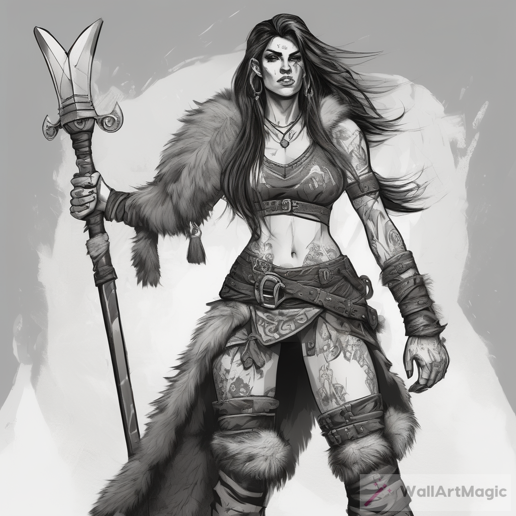 Female Barbarian D&D Ink Drawing WallArtMagic