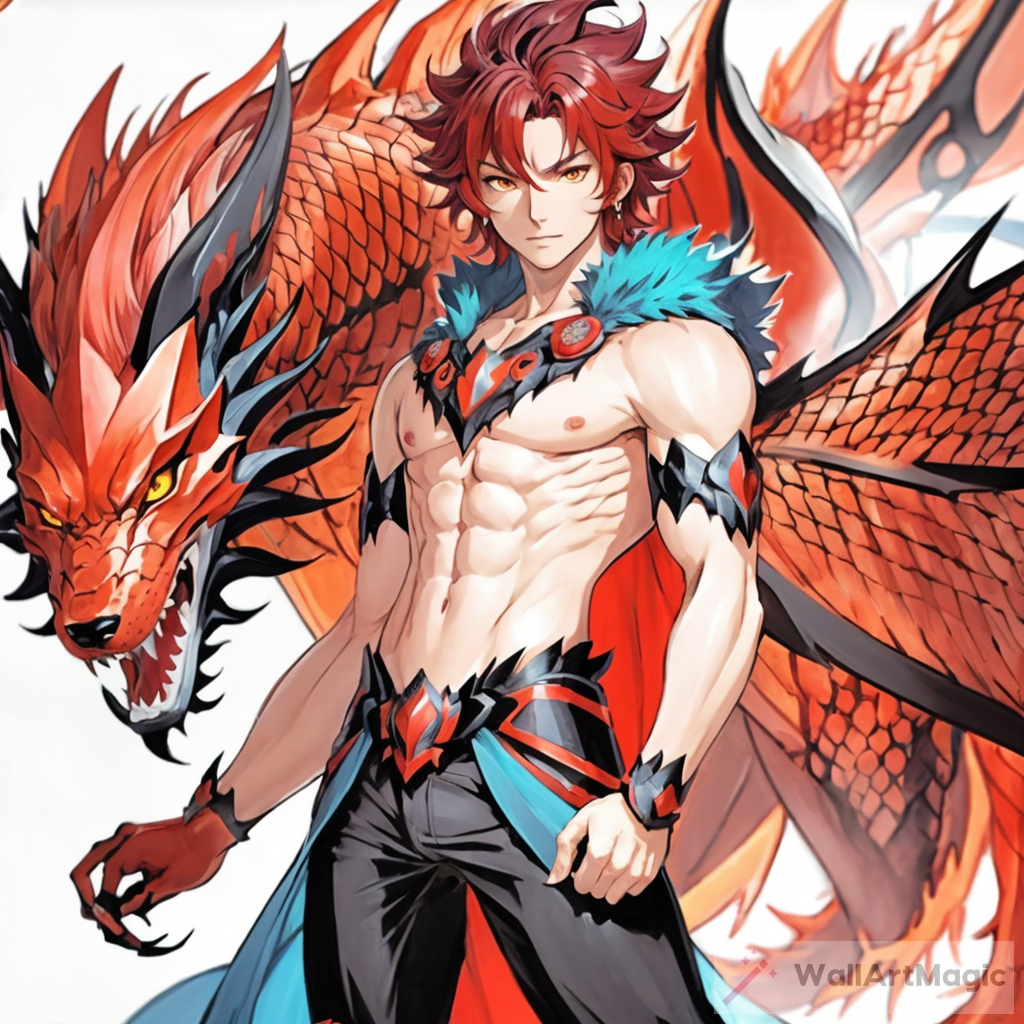 Anime Character Design: Red Dragon Scales and Wolf Features | WallArtMagic